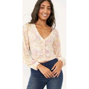 Free People Say The Word Ruched Long Sleeve Top Peasant Floral Cottagecore M